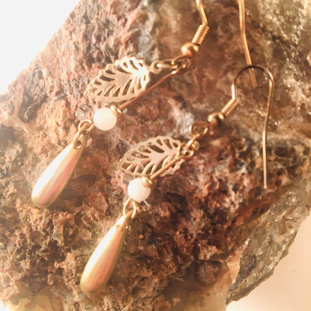 One of a Kind Gold Leaf Beaded Earrings